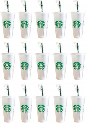 Starbucks 15 Pack Bundle - Reusable Frosted 24 Oz Cold Cup With Lid And Green Straw W/Stopper Green | 754WKFINX