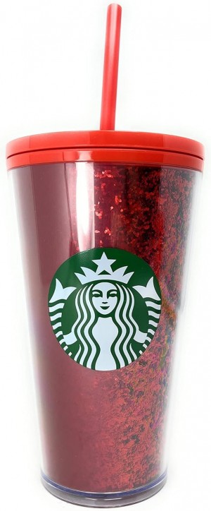 Starbucks 16 Oz Holiday Red Glitter And Red Two Tone Fade Insulated Tumbler With Straw Red | 380LJWPQR