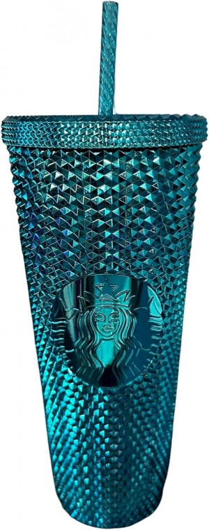 Starbucks 2023 Blue Chrome Studded Venti 24oz Tumbler With Straw Blue | 410CGDIUF