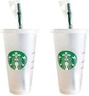 Starbucks 2 Pack Bundle - Reusable Frosted 24 Oz Cold Cups With Lid And Green Straw W/Stopper Green | 780WZTEUM