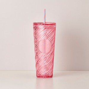 Starbucks Candy Pink Wavy 24oz Cold Cup Pink | 758GVJNYI