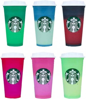 Starbucks Plastic Holiday 2021 Limited Color Changing Reusable Hot Cups With Lids - Set Of 6 Multicolor | 712QKCOJI