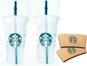 Starbucks Reusable 24 Fl Oz Frosted Ice Cold Drink Cup Bundle Set With Sleeves frosted | 506QPMYSG