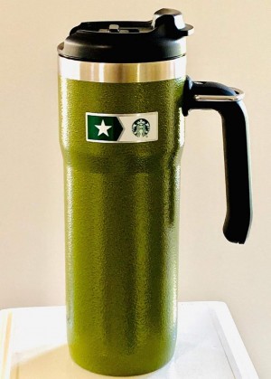 Starbucks Stanley Military Commitment Double Walled Hammered Stainless Steel Tumbler With Handle Green | 983SVNCOZ