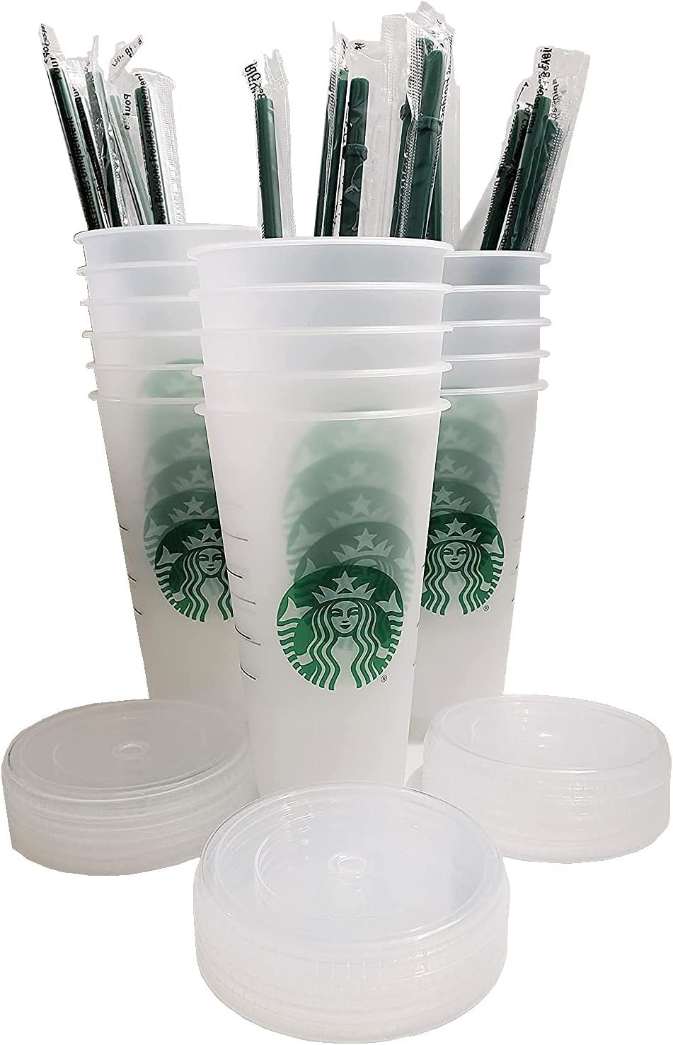 Starbucks 15 Pack Bundle - Reusable Frosted 24 Oz Cold Cup With Lid And Green Straw W/Stopper Green | 720TCOPIR