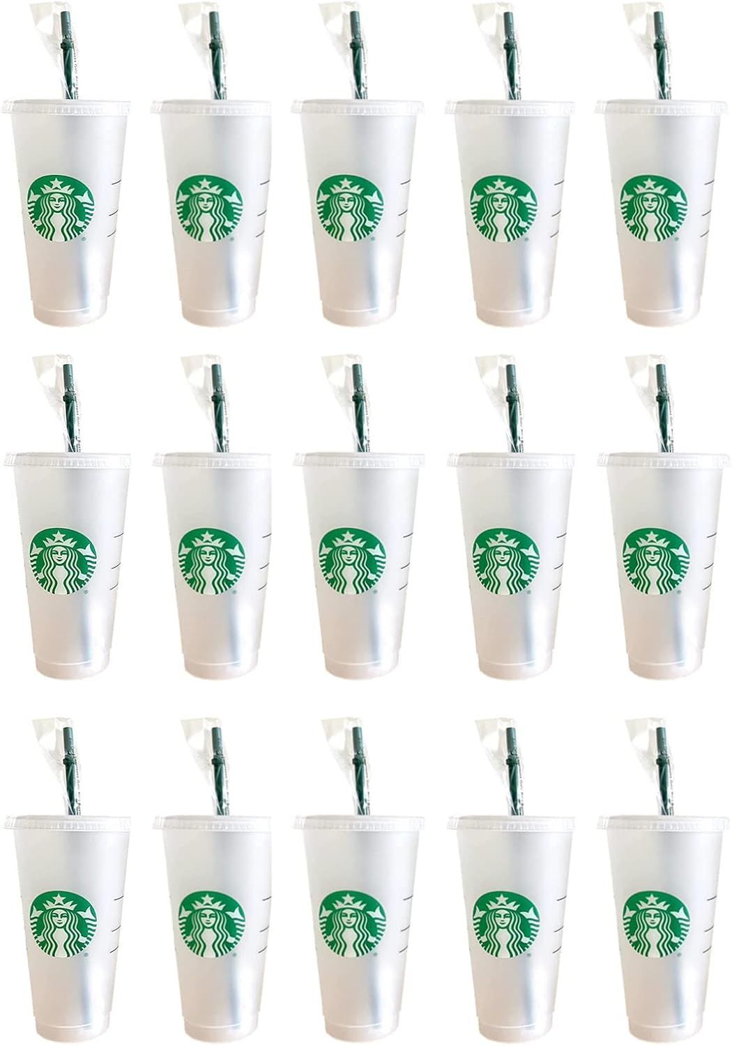 Starbucks 15 Pack Bundle - Reusable Frosted 24 Oz Cold Cup With Lid And Green Straw W/Stopper Green | 720TCOPIR