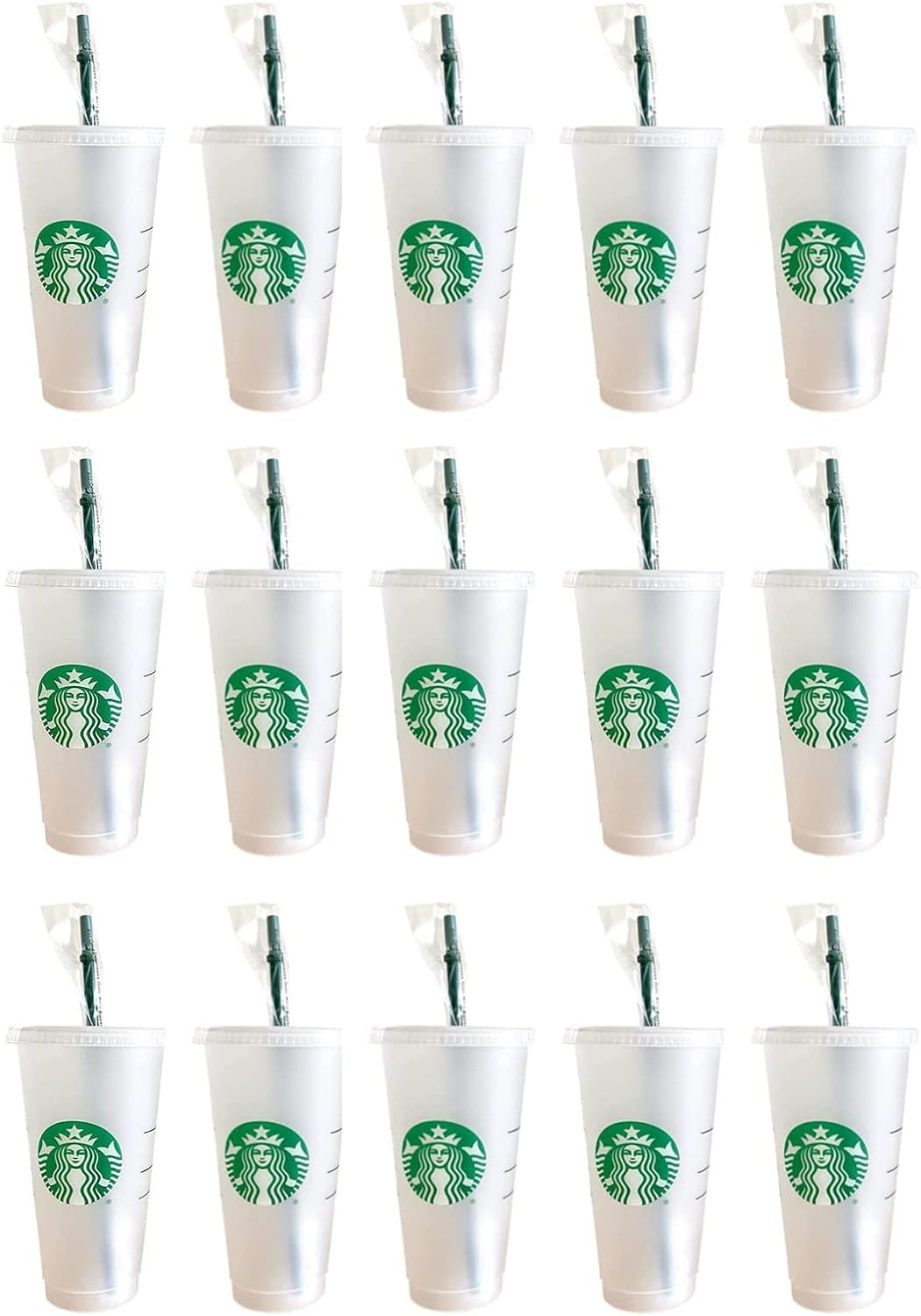 Starbucks 15 Pack Bundle - Reusable Frosted 24 Oz Cold Cup With Lid And Green Straw W/Stopper Green | 018STIZWN