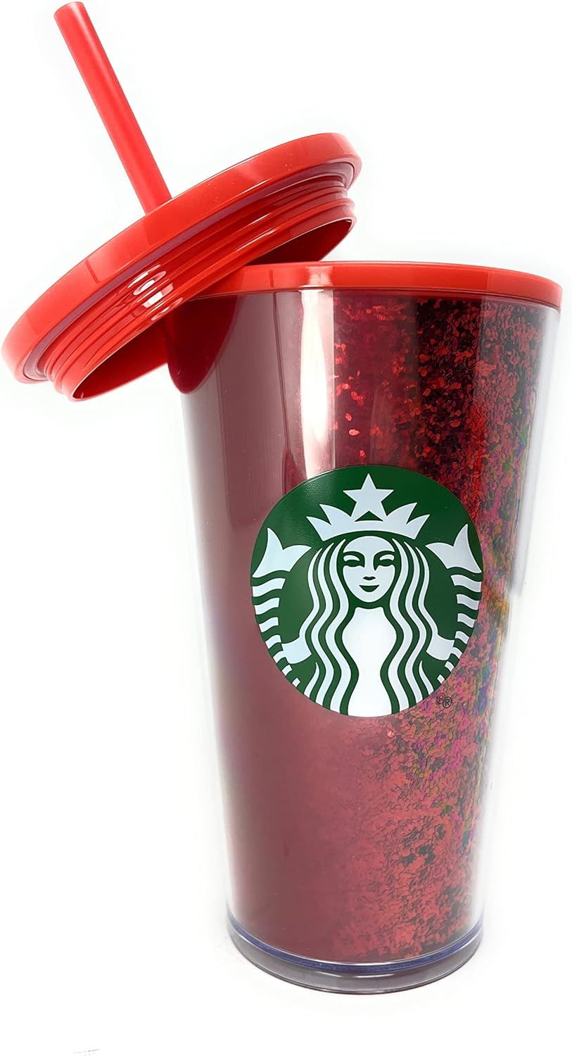 Starbucks 16 Oz Holiday Red Glitter And Red Two Tone Fade Insulated Tumbler With Straw Red | 201MUOTCI