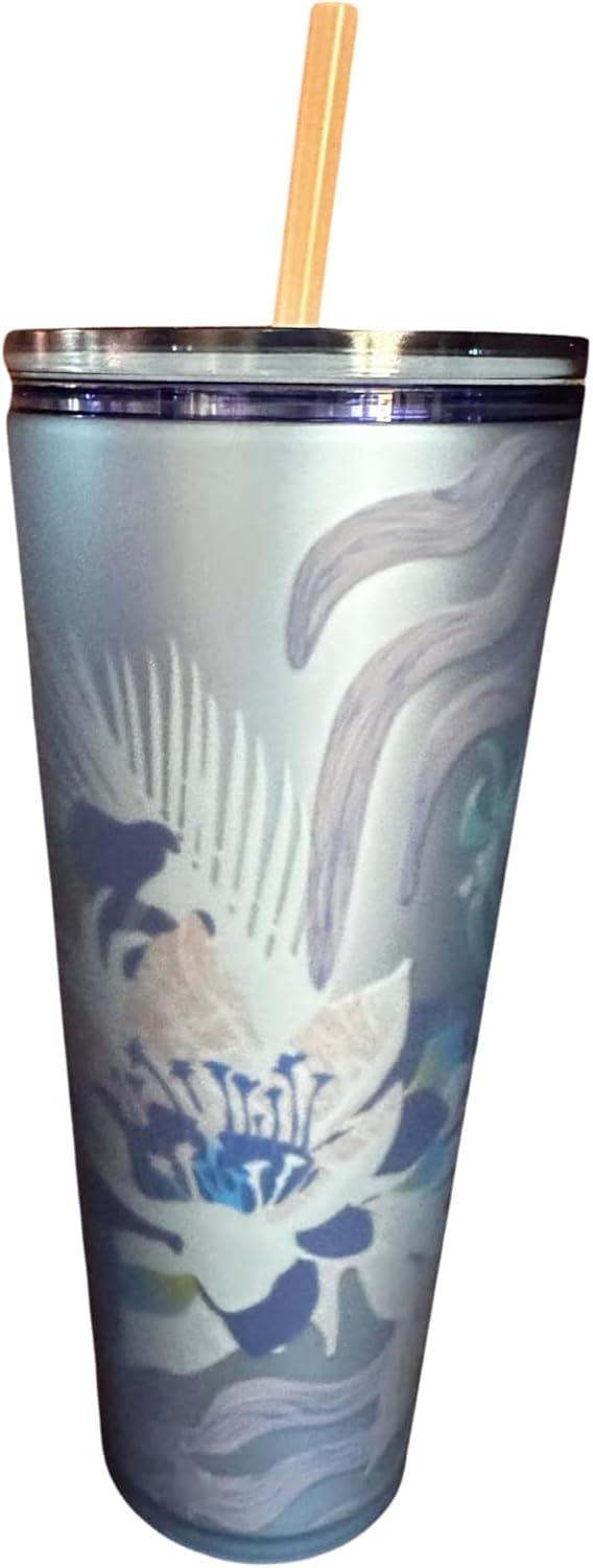 Starbucks 2023 Blue Floral Soft Touch Venti 24 Oz Tumbler With Straw Blue | 015UJIKYT