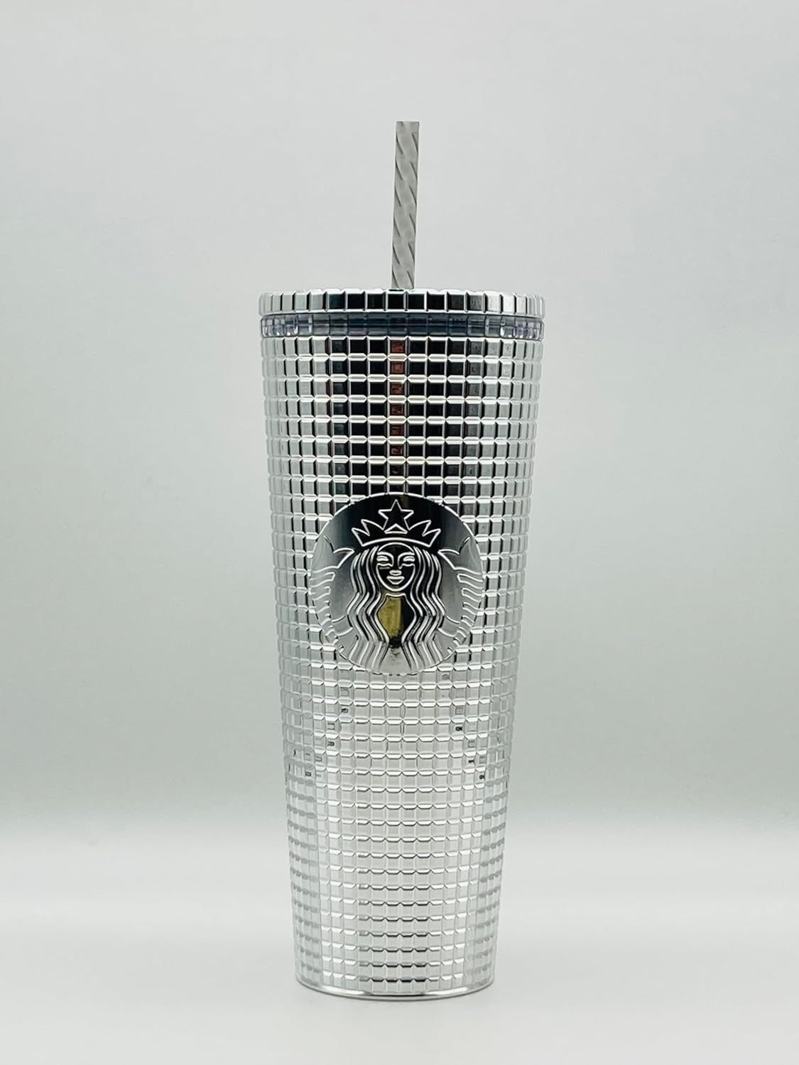 Starbucks 2023 Holiday Silver Chrome Grid Tumbler 24oz Venti Size Silver | 538QXSHTO