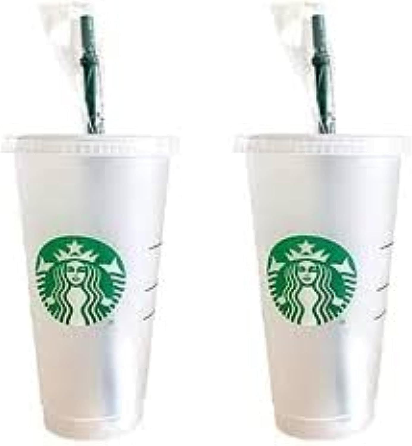 Starbucks 2 Pack Bundle - Reusable Frosted 24 Oz Cold Cups With Lid And Green Straw W/Stopper Green | 347JIVFZD