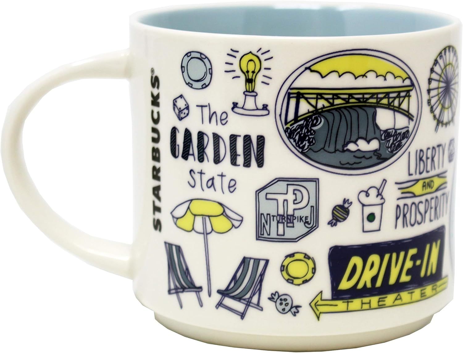 Starbucks Been There Series New Jersey Ceramic Mug, 14 Oz Navy Blue / Yellow / White / Grey | 368NWGQCZ