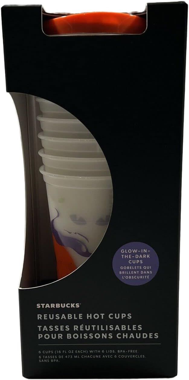 Starbucks Fall 2022 Reusable Plastic Hot Cups With Lids Glow In The Dark Halloween 6 Cups 16 Oz Each Multicolor | 184BRKZOE