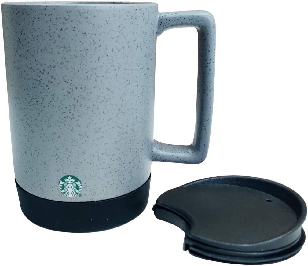 Starbucks Grey/Black Speckled Ceramic Desktop Mug Silicone Nonslip Bottom With Press-in Lid, 14 Fl Oz Grey | 873ERZOXL