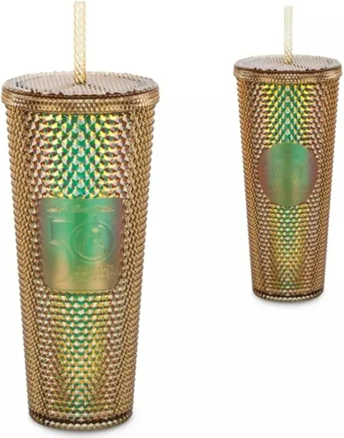 Starbucks Magic Kingdom 50th Anniversary Gold 24oz Studded Cold Cup Tumbler With Straw, 400950668991 Gold | 527OURZKH