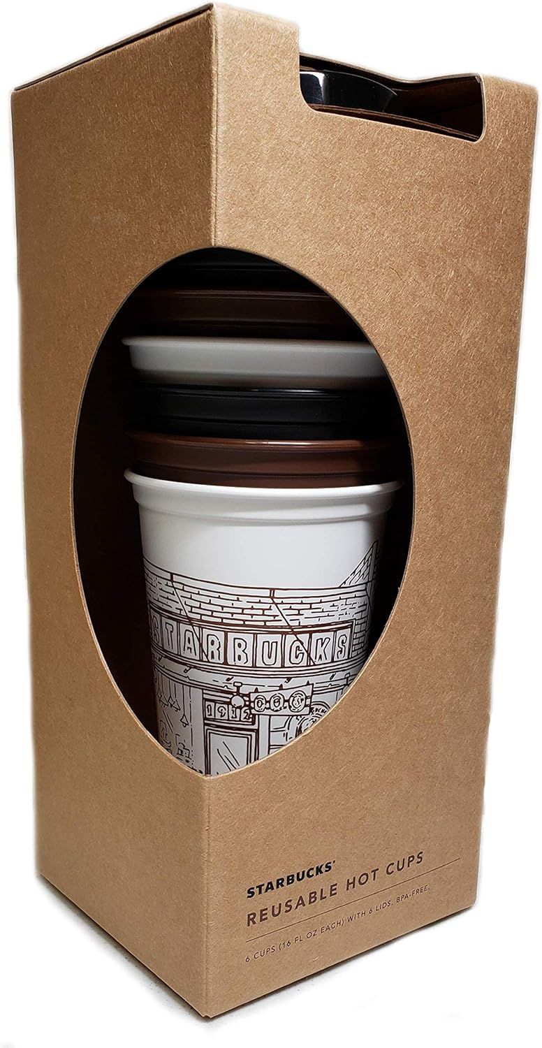 Starbucks Pike Place Market First Store Reusable Hot Cups With Lids, 6 Pack, 16 Oz Assorted | 826PVXEBU