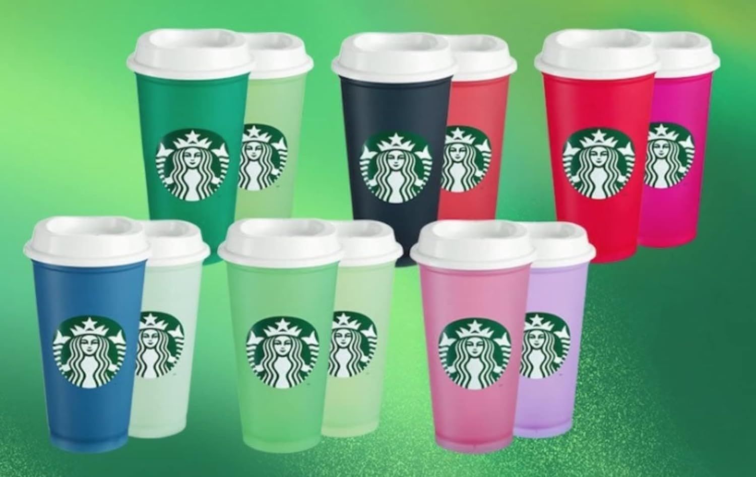 Starbucks Plastic Holiday 2021 Limited Color Changing Reusable Hot Cups With Lids - Set Of 6 Multicolor | 712QKCOJI