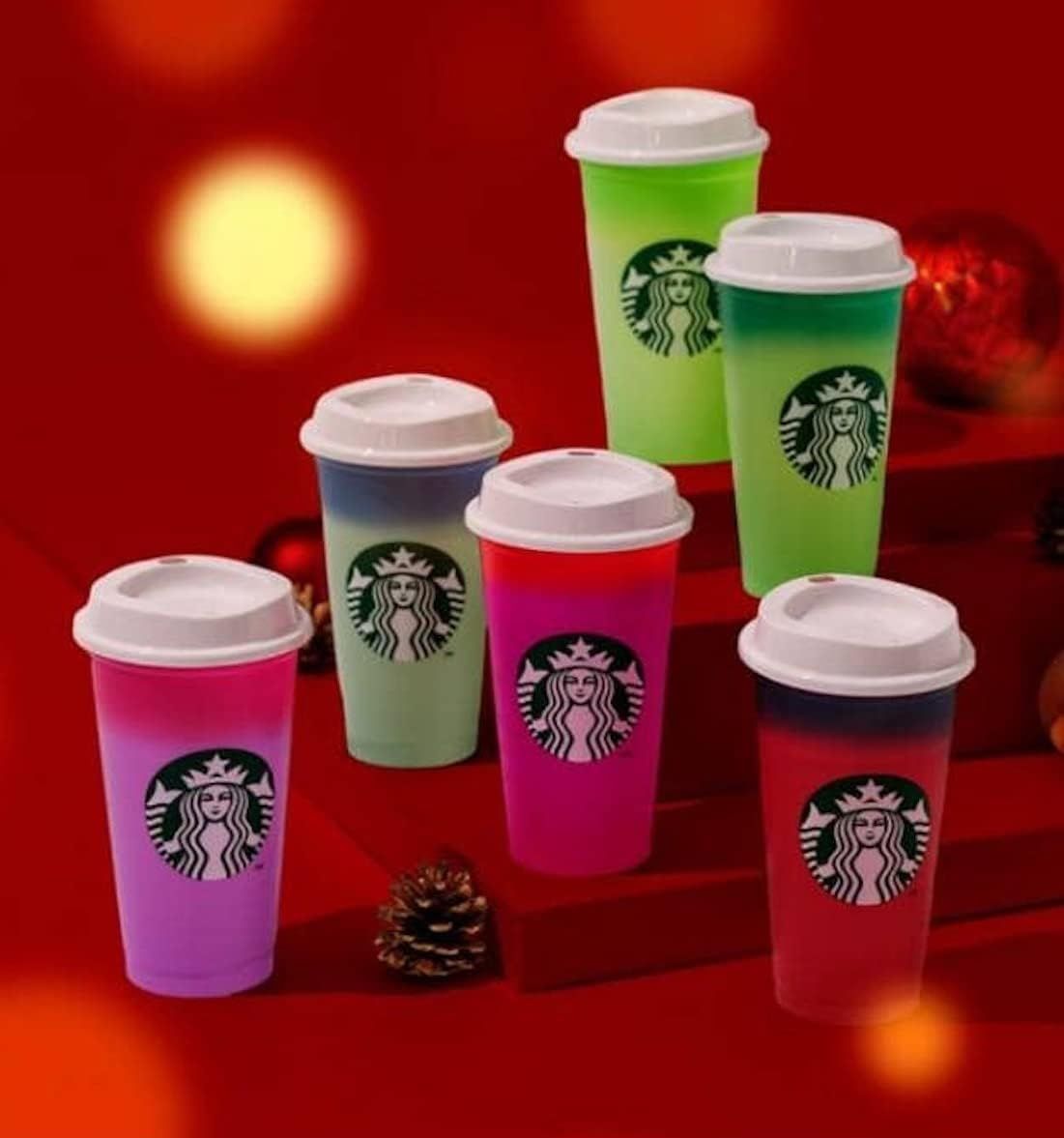 Starbucks Plastic Holiday 2021 Limited Color Changing Reusable Hot Cups With Lids - Set Of 6 Multicolor | 712QKCOJI