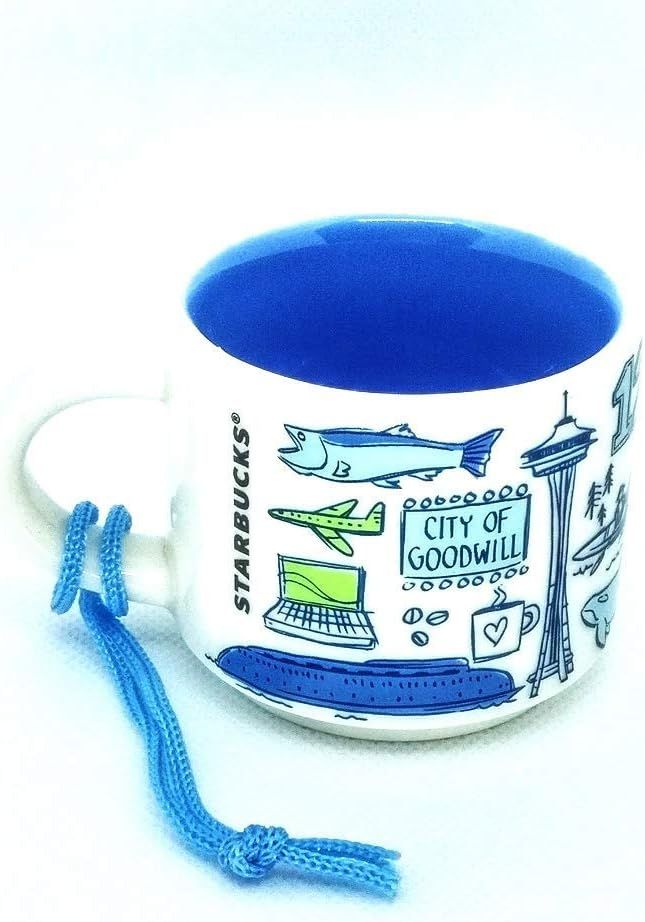 Starbucks Seattle Been There Collection Ceramic Coffee Demitasse Ornament 2 Oz Blue | 469IKUACD