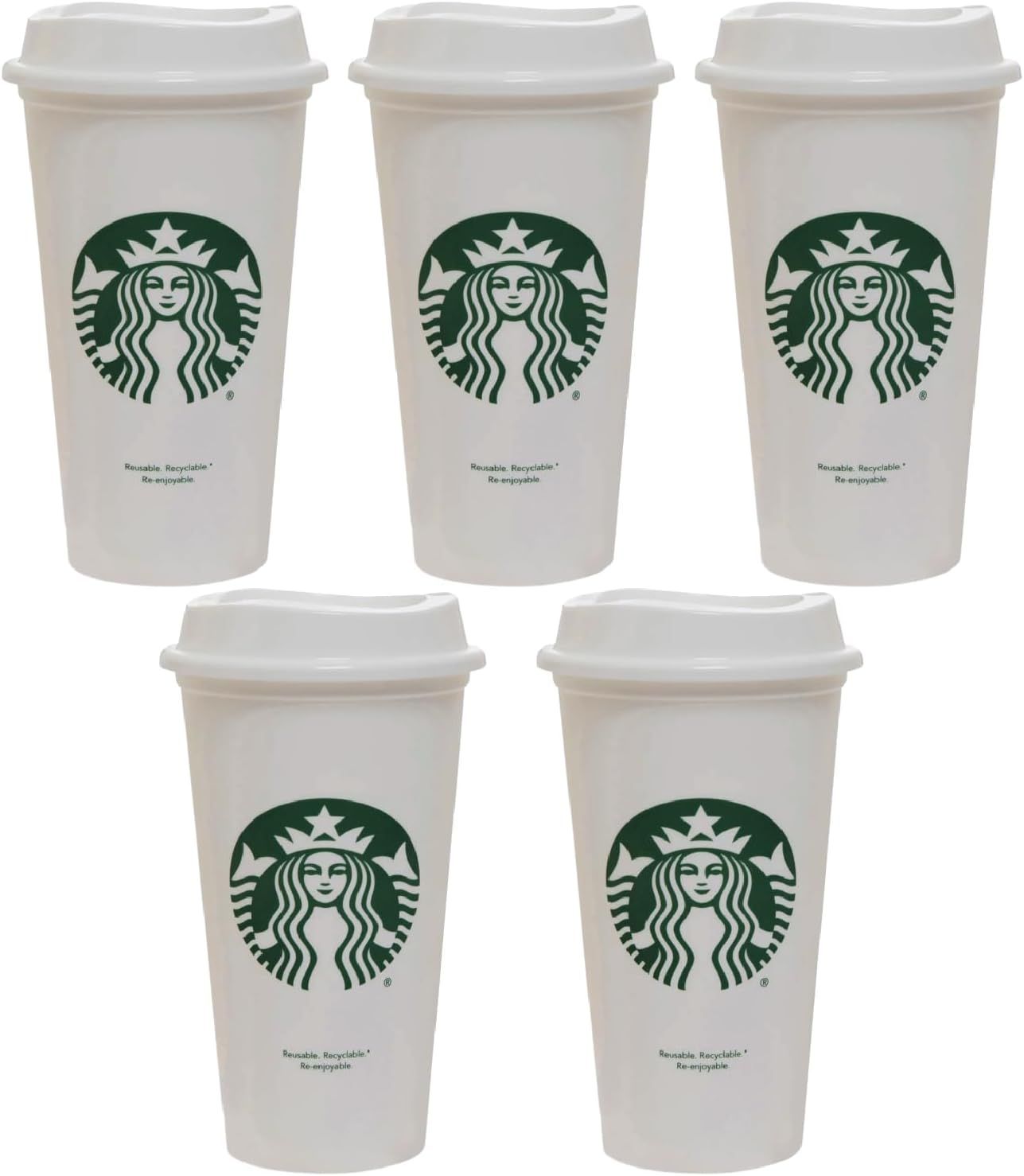 Starbucks Set Of 5 16oz Reusable Hot Cups With Lid White | 496OUHCAL