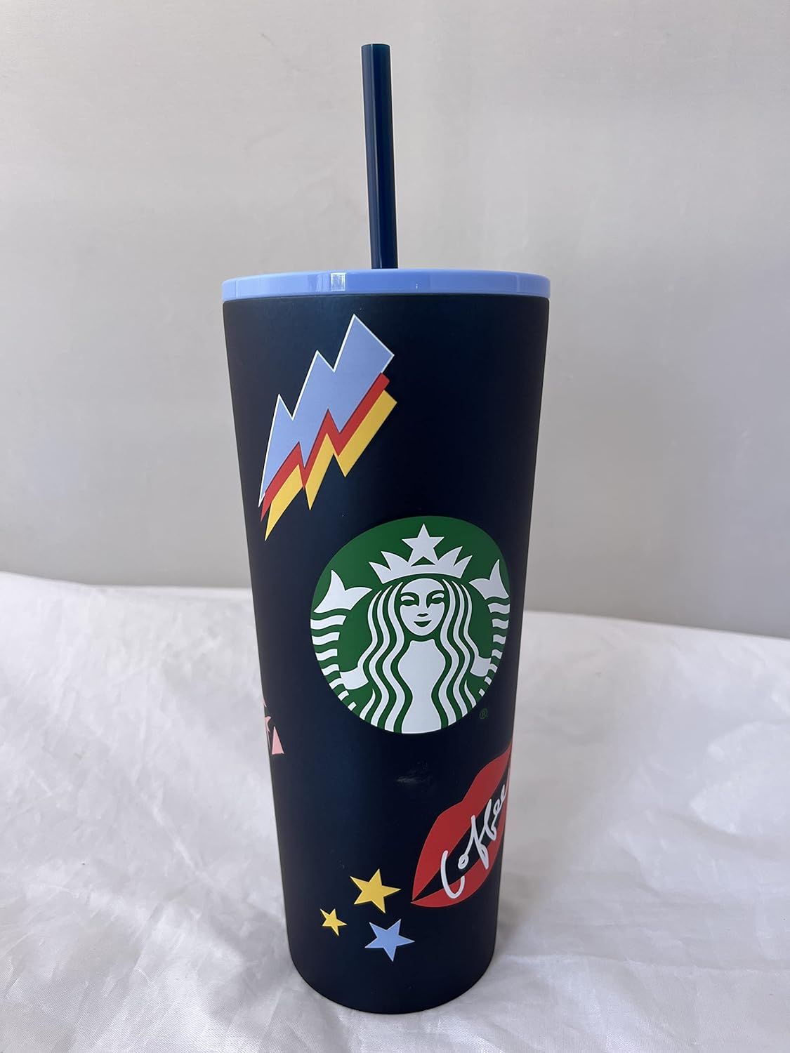 Starbucks Stainless Steel Tumbler Chill Lips Hearts Venti 24 Oz Blue | 382NJWVBC