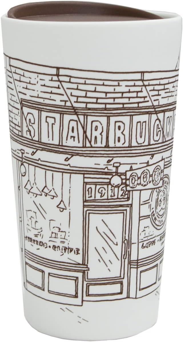 Starbucks The First Coffee Store Pike Place Storefront Soft Touch Ceramic Travel Mug, 12 Oz Coffee | 780DYUSRQ