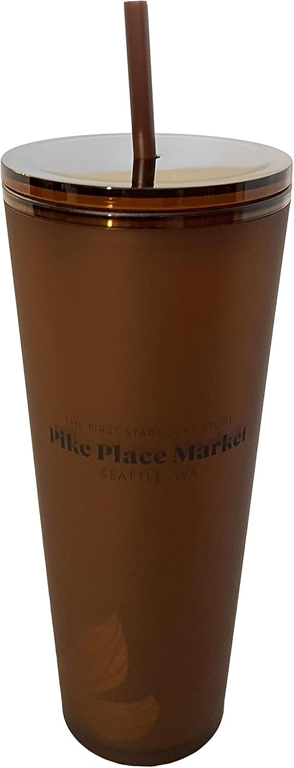 Starbucks The First Store Pike Place Amber Siren Soft Touch Plastic Cold Cup Brown | 956ALWRSB