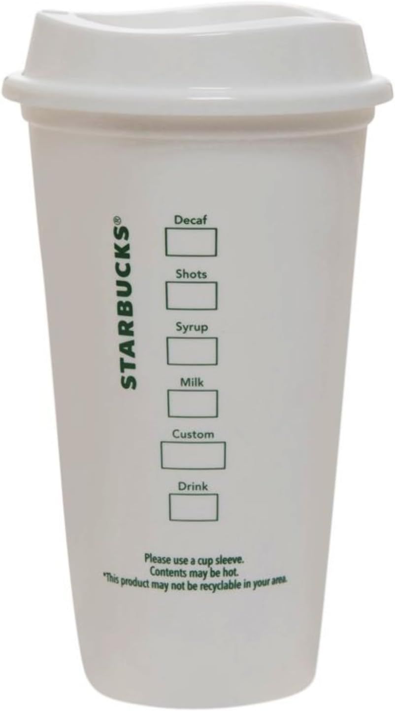 Starbucks White Reusable Plastic Travel Mug/Cup/Tumbler Grande Medium, 16oz 473ml White | 902OYPWIA