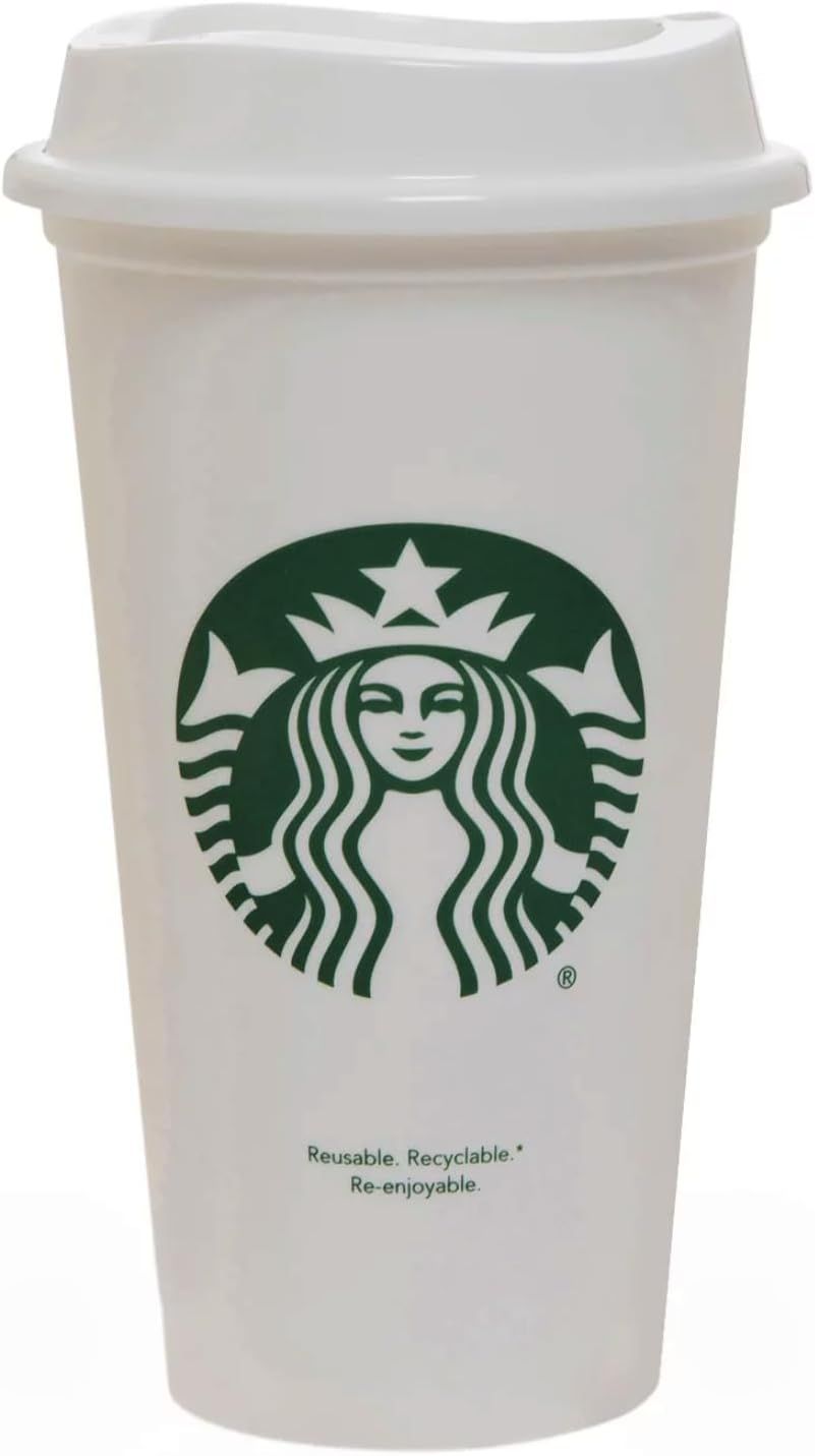 Starbucks White Reusable Plastic Travel Mug/Cup/Tumbler Grande Medium, 16oz 473ml White | 902OYPWIA